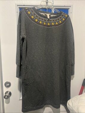 Matilda Jane Charcoal Gray Long Sleeve Dress with Yellow Embroidered Yoke